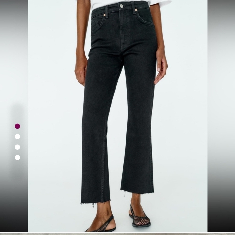 NWOT Zara Black Button Fly Flare Ankle Cropped High Rise Jeans Sz 8 Us